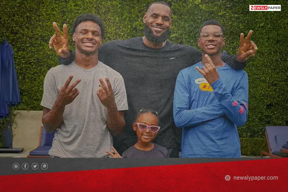 LeBron James with his son Bryce Maximus James and Bronny James